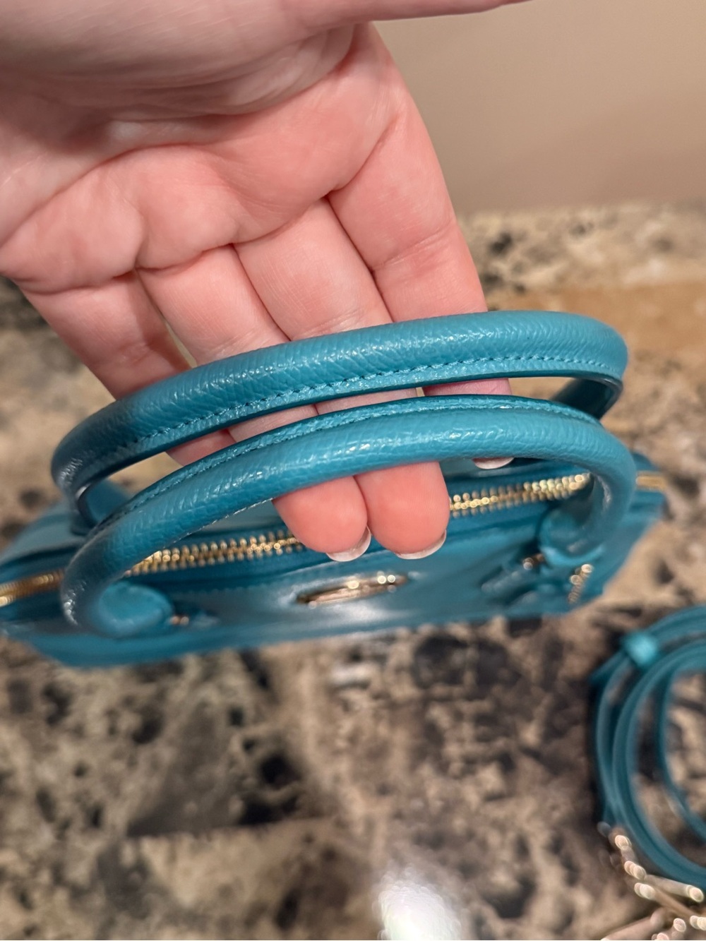 Coach Mini Cora Dome Satchel Crossbody Turquoise Blue Pebbled Leather - Picture 7 of 12